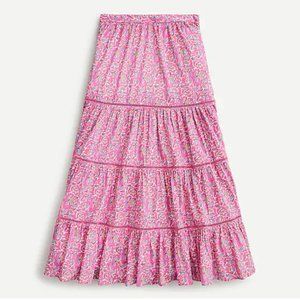 Tiered midi skirt in pink vines block print